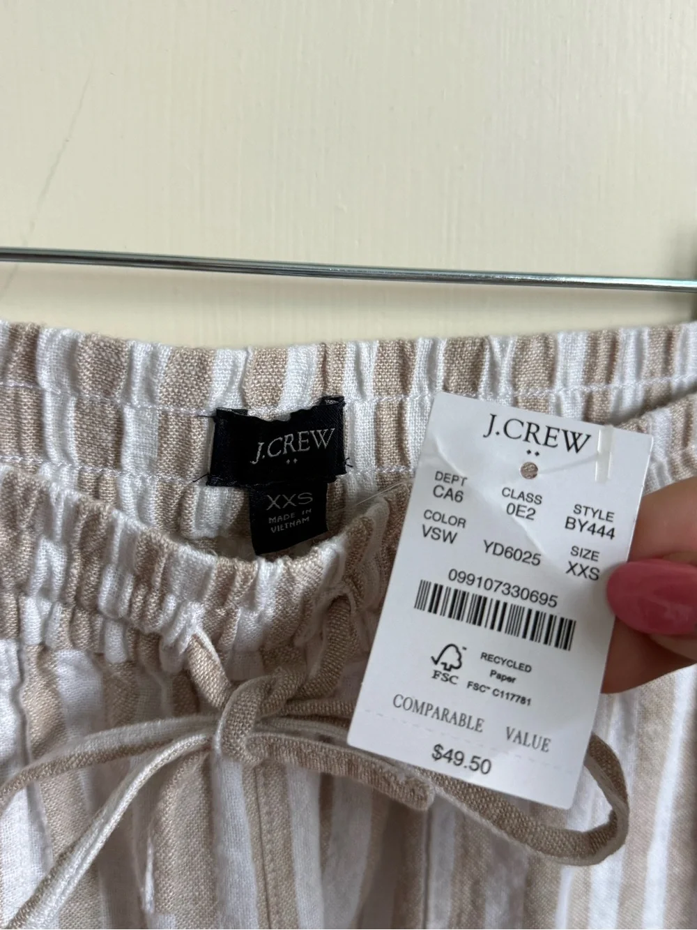 J. Crew Beige & White High-Waist Striped Linen Shorts